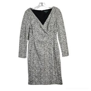 Ralph Lauren LRL Womens 10 Petite Dress, V-Neck Fitted Rouched Faux Wrap Zip-Up